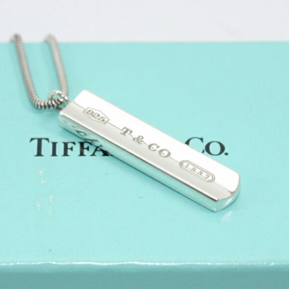 Tiffany & Co. 1837 Bar Pendant Necklace Sterling Silver Authentic Designer - Picture 3 of 4